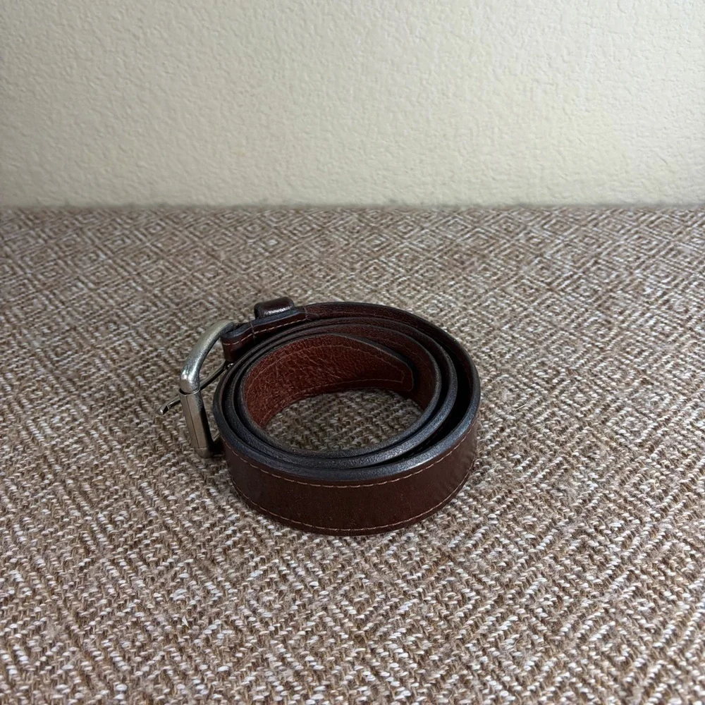 TULLIANI Men's Belt Brown Leather Silvertone Metal Buckle-Size 36 Biker Casual